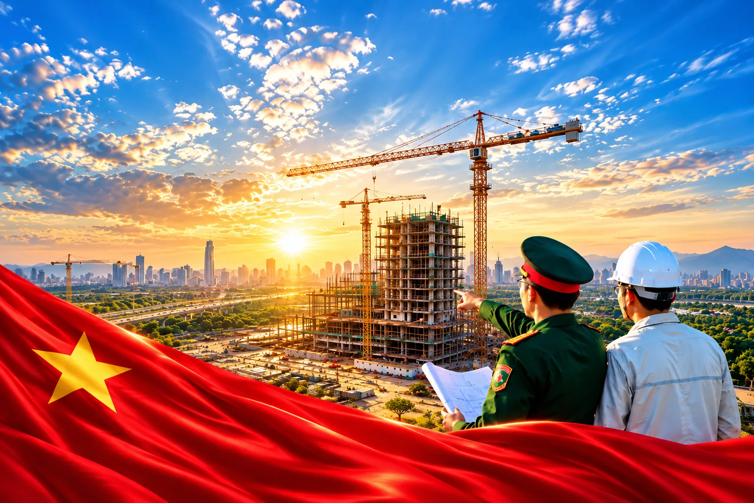 Quốc kỳ Việt Nam, công trường xây dựng đô thị, cán bộ và kỹ sư Đông Đô 28